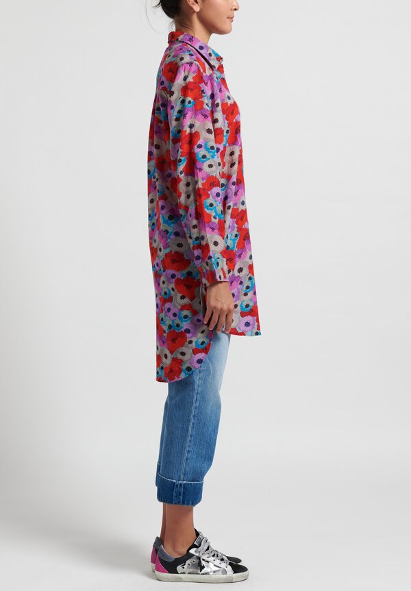 Pero Floral Long Sleeve Tunic in Red/ Purple	