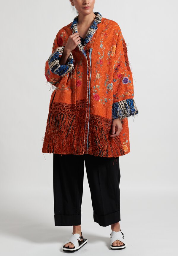 By Walid Silk Piano Shawl Basma Coat in Orange	