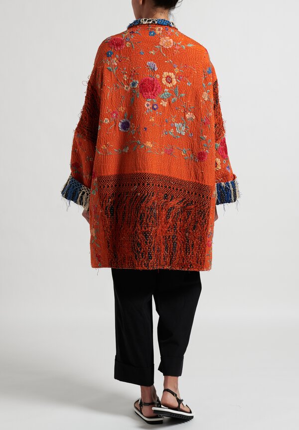 By Walid Silk Piano Shawl Basma Coat in Orange	