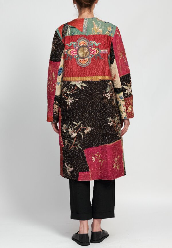 By Walid Silk Chinese Panel Tanita Coatin in Black/ Cherry Blossoms ...