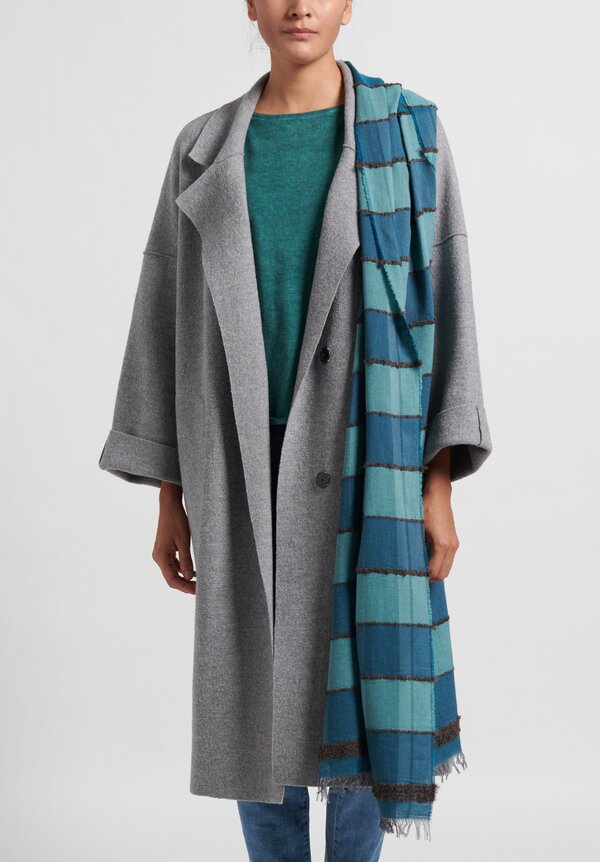 Oska Textured Striped Scarf in Blue	