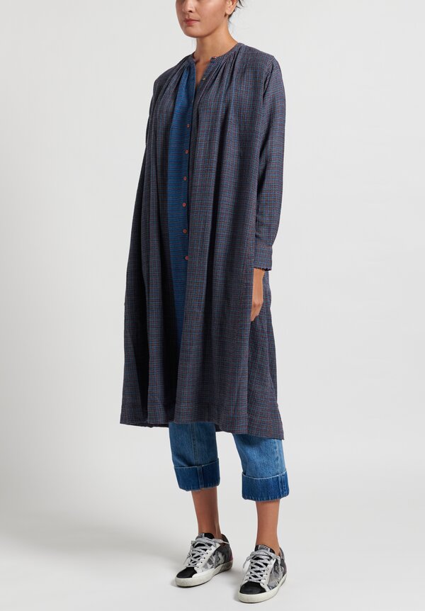 Pero Gathered Neck Tunic Dress	 in Blue Check