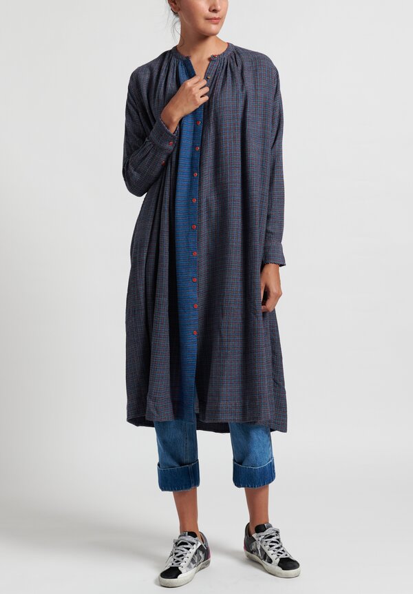 Pero Gathered Neck Tunic Dress	 in Blue Check