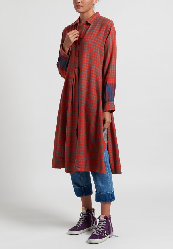 Pero Wool Side Slit Tunic in Red Check	