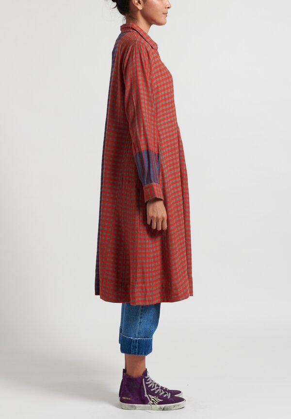 Pero Wool Side Slit Tunic in Red Check	