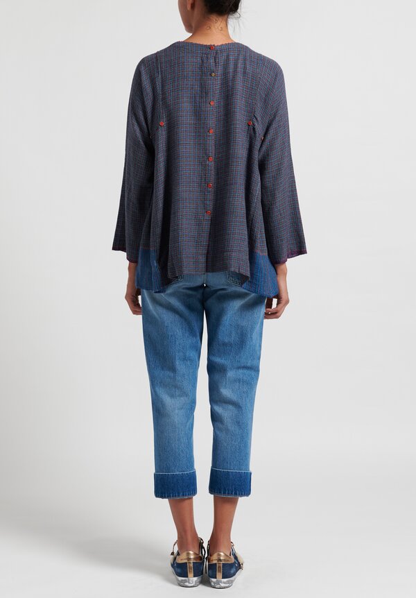 Pero Wool Gathered Top in Blue Check	