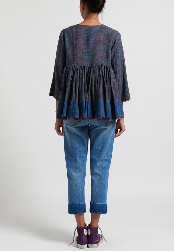 Pero Wool Reversible 2-Piece Gathered Top in Blue Check	