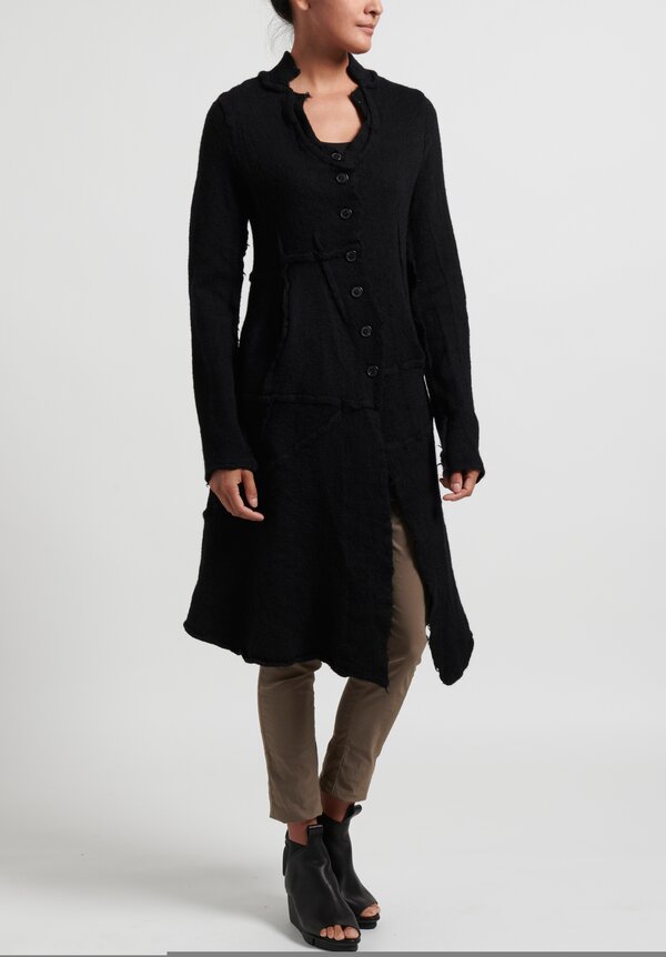 Rundholz Black Label Virgin Wool Asymmetric Knitted Coat in Black	