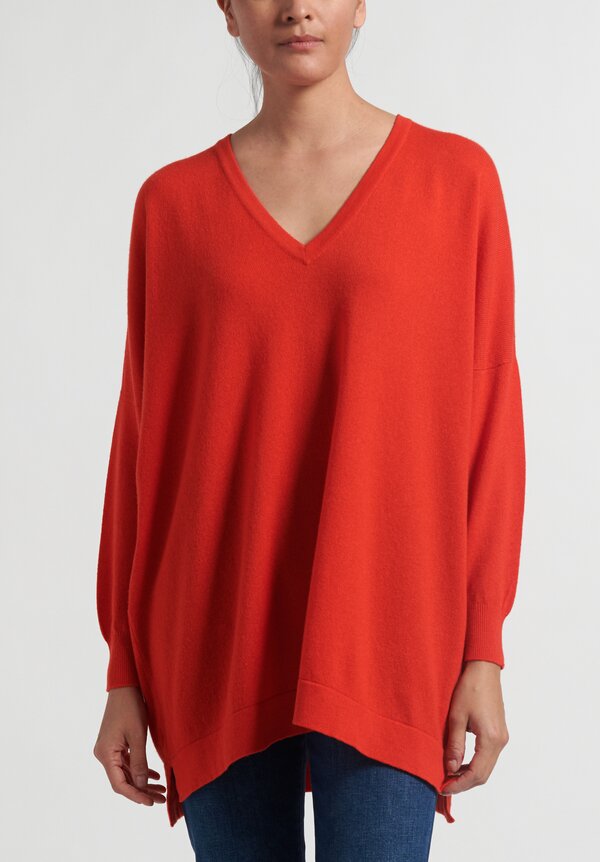 Hania New York Cashmere Marley V-Neck Sweater in Lipstick Orange	
