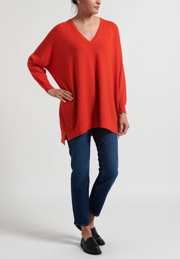 Hania New York Cashmere Marley V-Neck Sweater in Lipstick Orange	