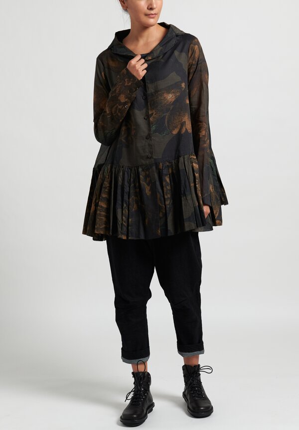 Rundholz Floral Print Gathered Blouse in Marone	