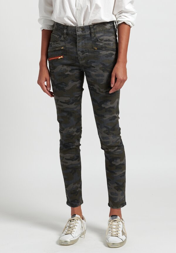 Etienne Marcel Zippered Camouflage Jeans in Green	