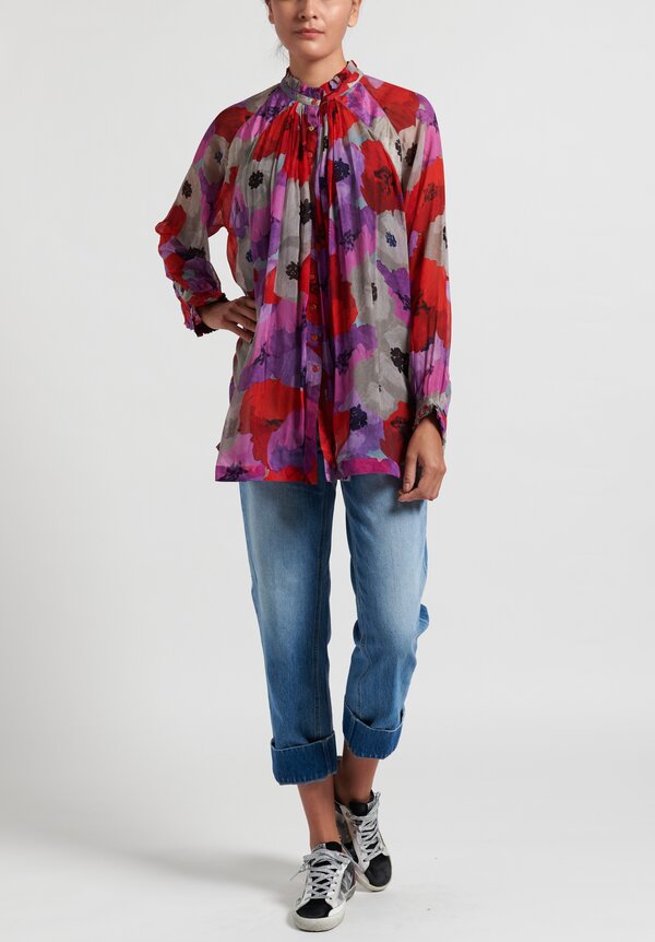Péro Sheer Floral Blouse in Red/ Purple