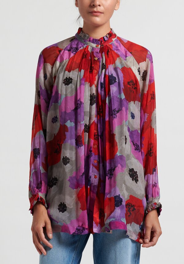 Péro Sheer Floral Blouse in Red/ Purple