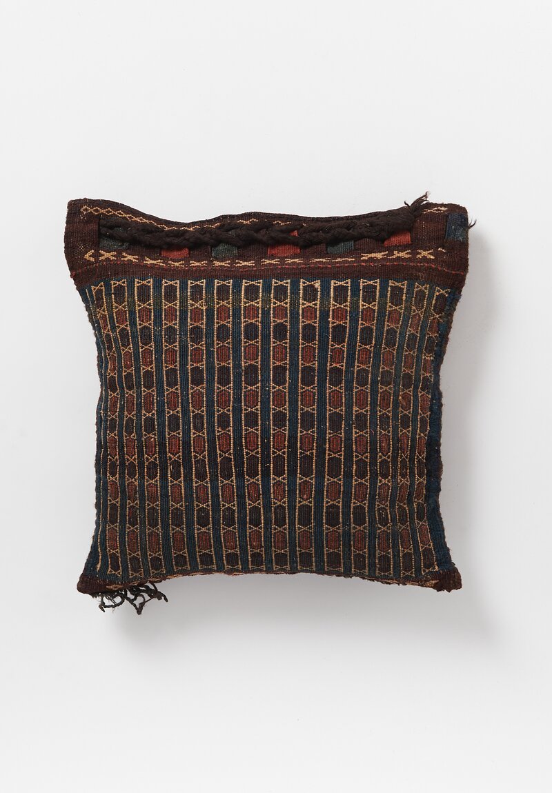 Antique and Vintage Hand-Loomed Braided Border Pillow in Brown Diamond I	