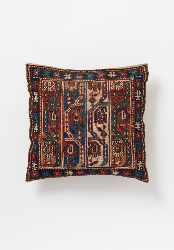 Antique and Vintage Hand-Embroidered Pillow with Intricate Motif in Red/ Blue I	