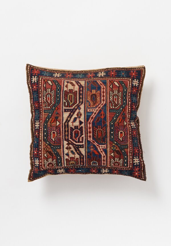Antique and Vintage Hand Embroidered Pillow with Intricate Motif in Red/ Blue II	
