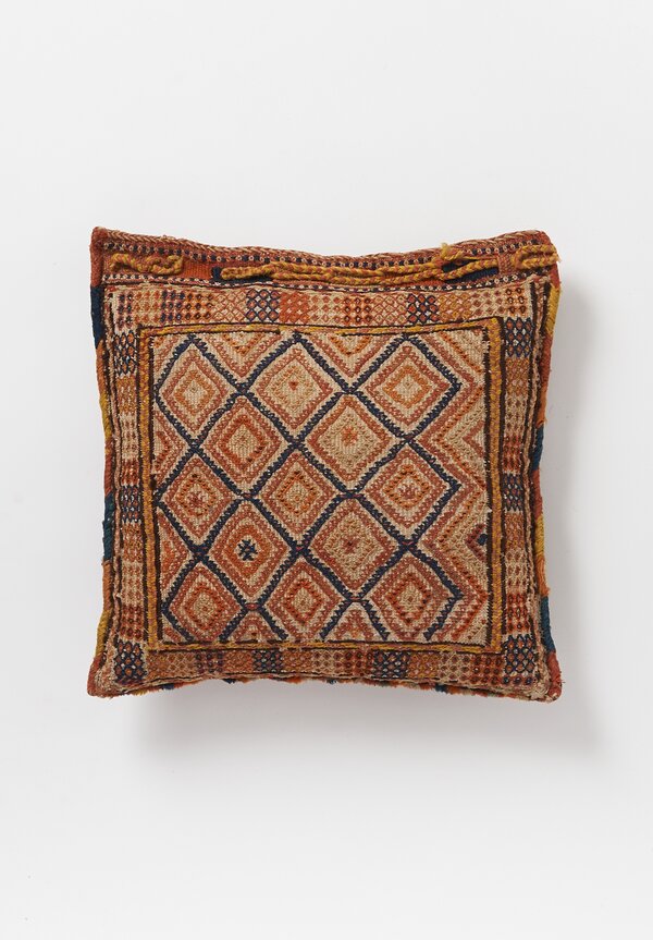 Antique and Vintage Hand-Embroidered Diamond Pillow with Blanket Stitch Edges in Orange	