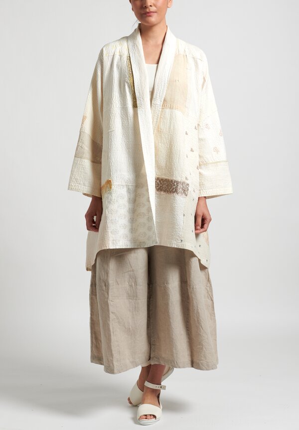 Mieko Mintz Frayed Patch Kimono in Ivory	