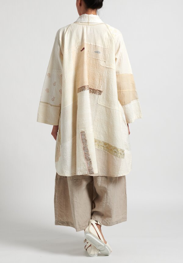 Mieko Mintz Frayed Patch Kimono in Ivory	