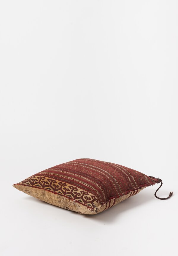 Antique and Vintage Afghan Turkmen Saddle Bag Pillow in Red & Light Grey	