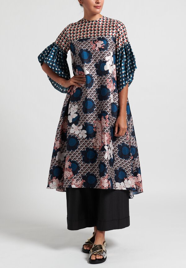Biyan Likki Patchwork Print Dress in Blue