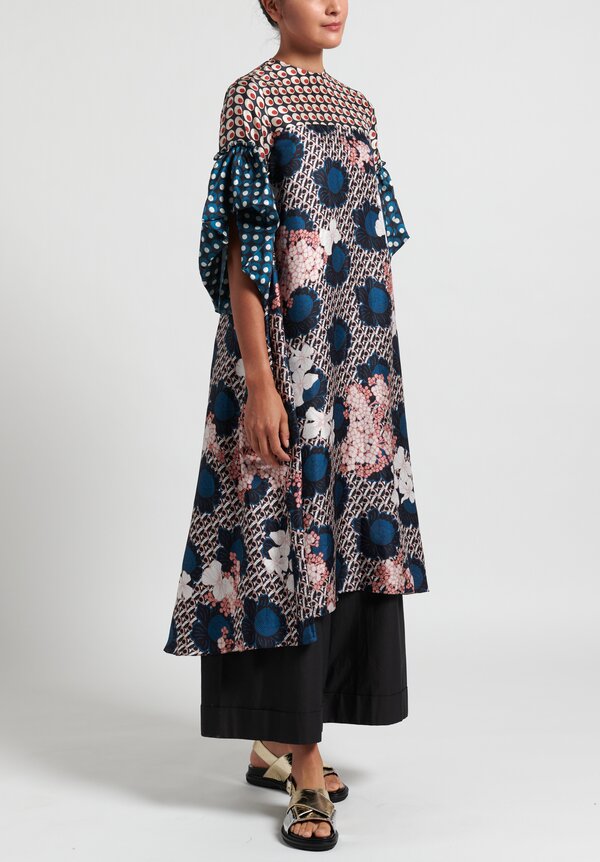 Biyan Likki Patchwork Print Dress in Blue
