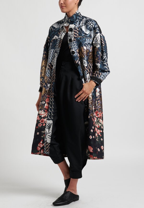 Biyan Hylo Mozaic Embroidered Print Coat in Navy