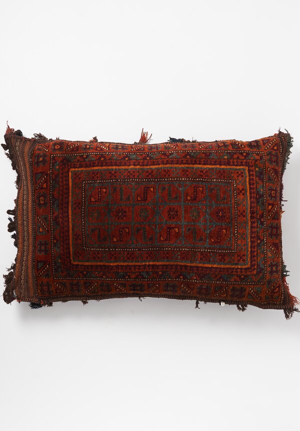 Antique and Vintage Hand Knotted Tassel Pillow in Red Orange	