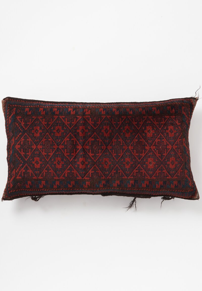 Antique and Vintage Hand-Knotted Diamond Lumbar Pillow in Dark Red	