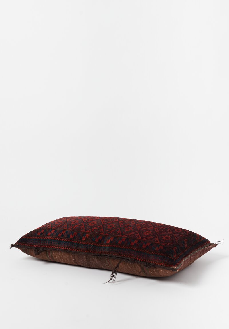 Antique and Vintage Hand-Knotted Diamond Lumbar Pillow in Dark Red	