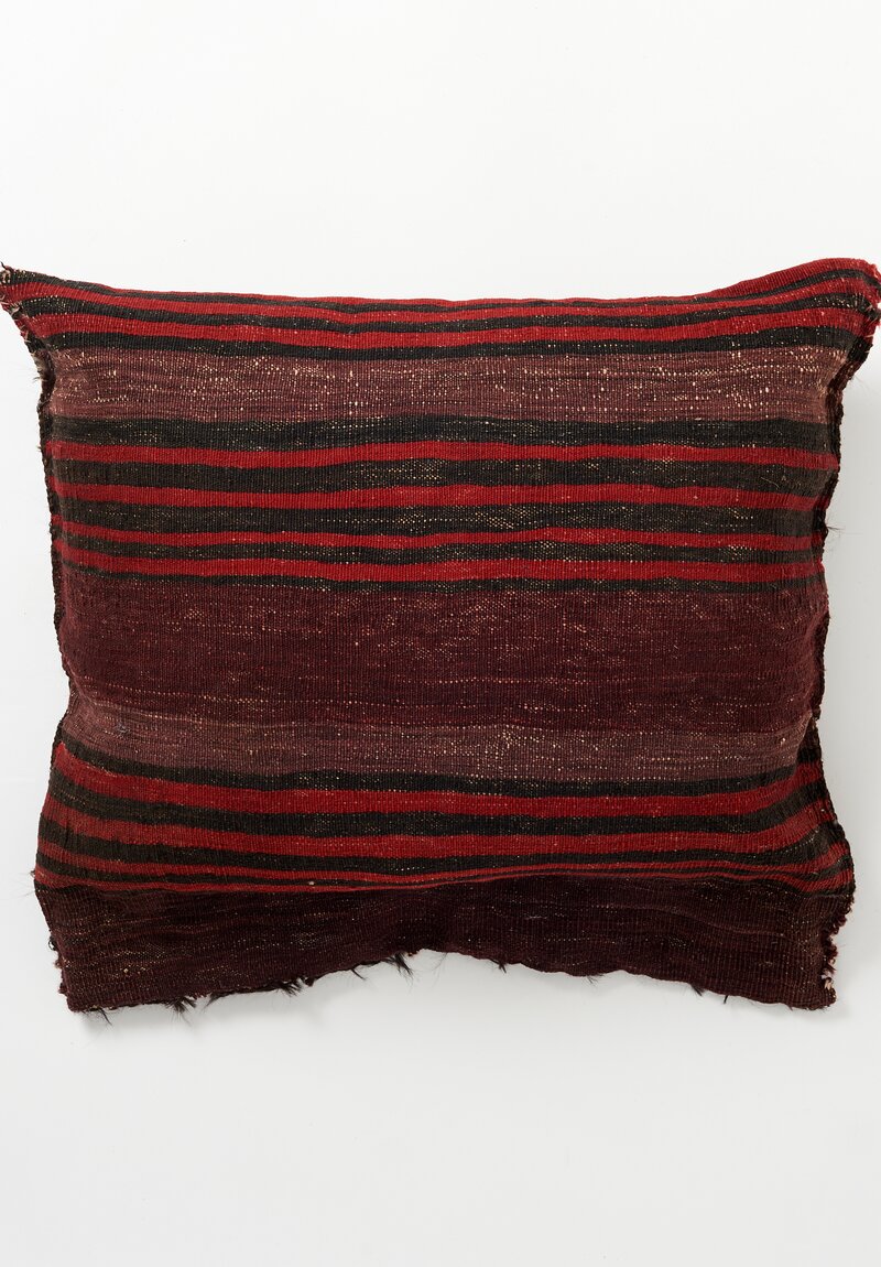 Antique and Vintage Handsewn Fringed Pillow in Brown, Red and Blue	
