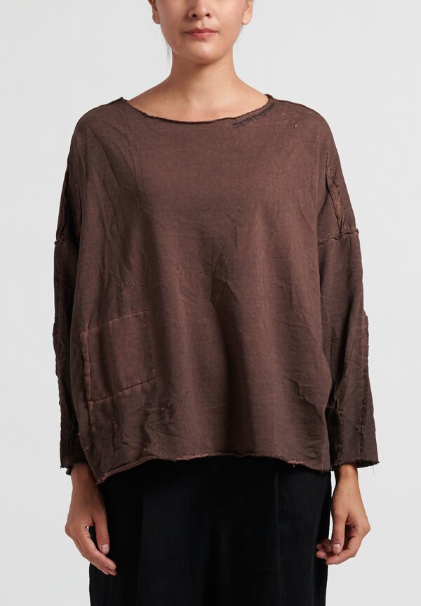 Umit Unal Distressed Long Sleeve Top in Tobacco	