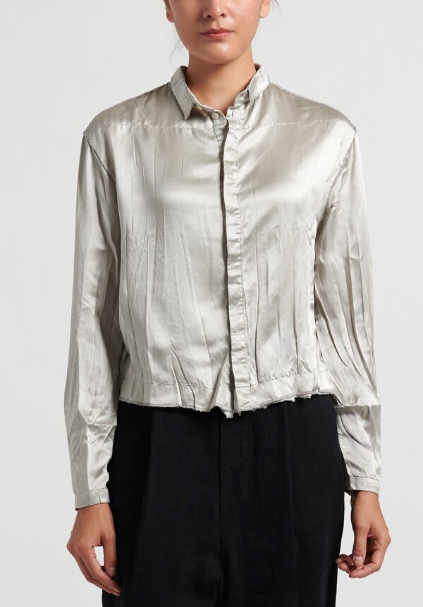 Umit Unal Cropped Silk Button Up Shirt in Light Grey