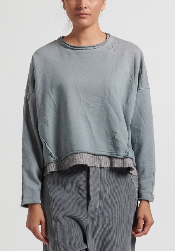 Umit Unal Distressed Cropped Sweatshirt in Medium Grey	