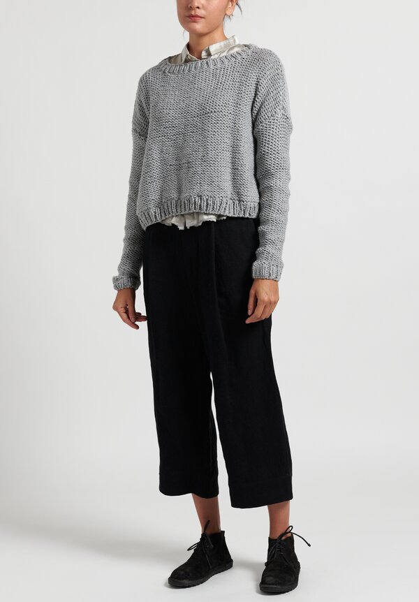 Umit Unal Boat Neck Cropped Sweater in Light Grey	