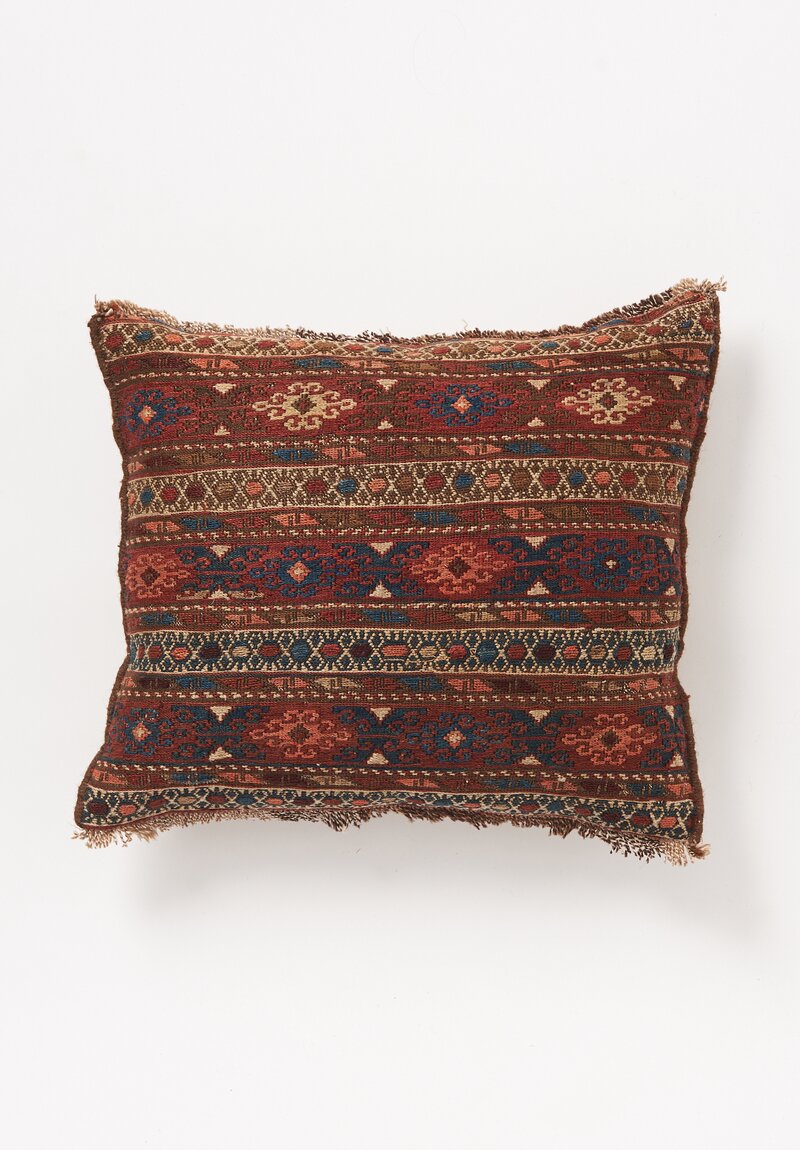Antique and Vintage Shahsavan Kilim Pillow in Red Flower I	