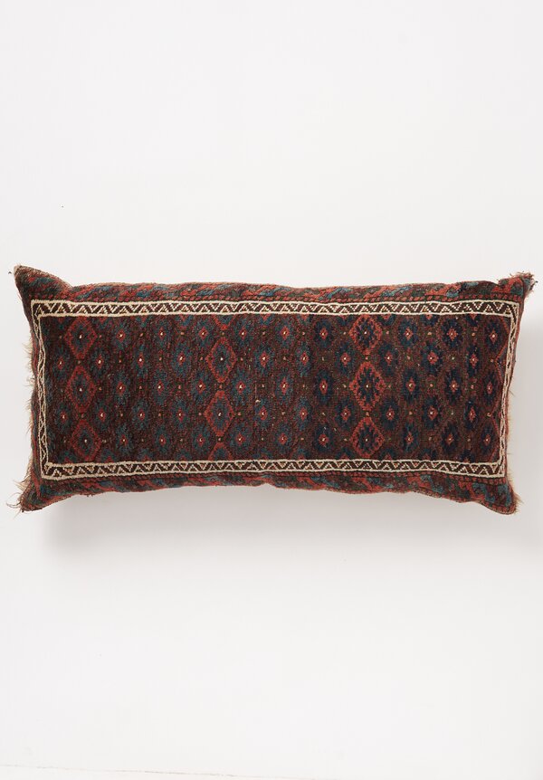 Antique and Vintage Hand-Knotted Balouch Balisch Lumbar Pillow in Indigo/Root	