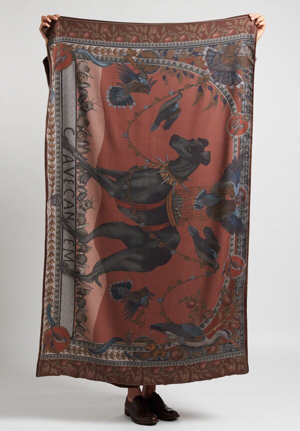 Sabina Savage Cashmere Backed ''Cave Canem'' Scarf in Terracotta	