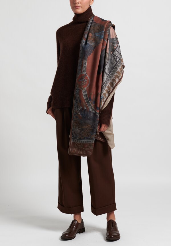 Sabina Savage Cashmere Backed ''Cave Canem'' Scarf in Terracotta	