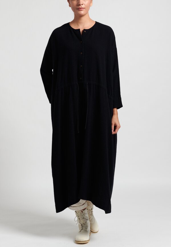 Kaval Wool/Cashmere Long Drawstring Dress in Navy	