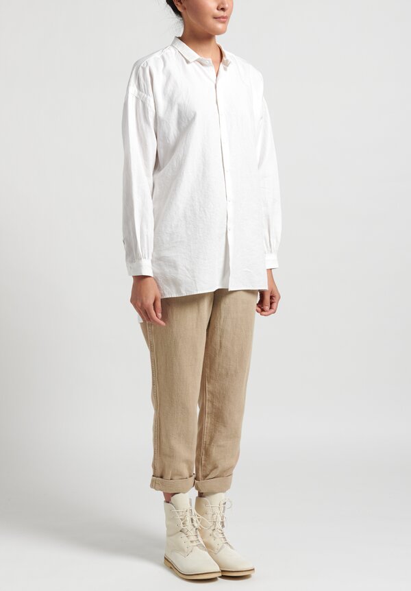 Kaval High Count Linen Open Pullover Shirt	