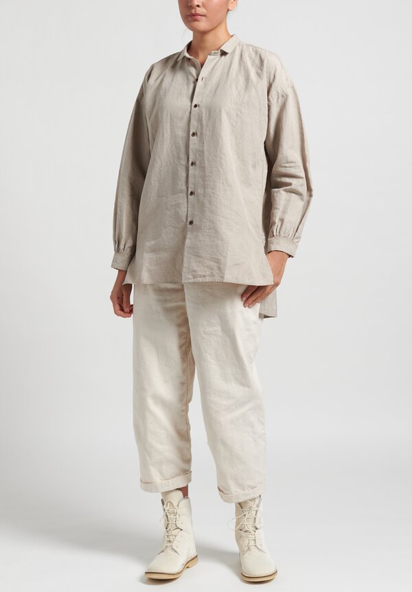 Kaval High Count Linen Open Pullover Shirt	