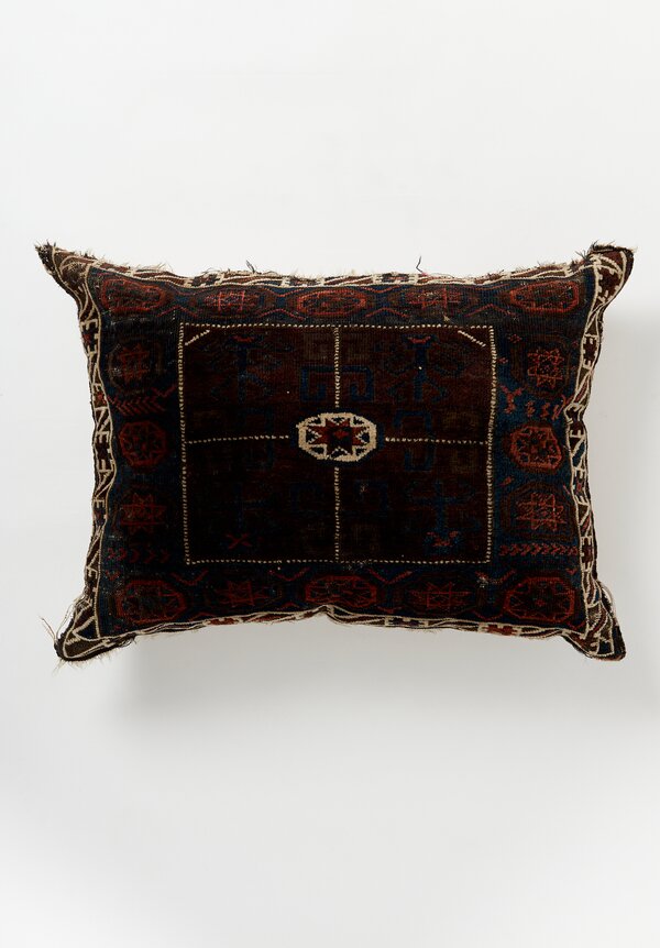 Antique and Vintage Handwoven Medium Rectangle Baluch Pillow in Brown & Blue	