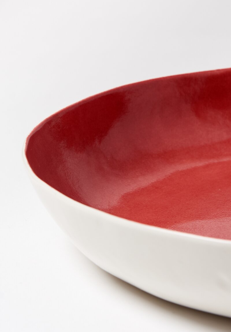 Bertozzi Porcelain Interior Painted Shallow Serving Bowl in Rosso Red	