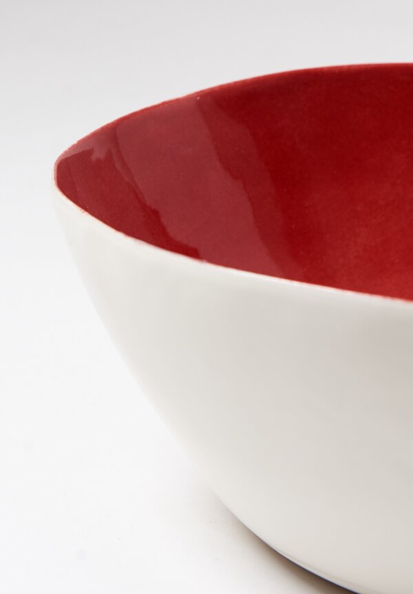 Bertozzi Handmade Porcelain Interior Painted Medium Bowl in Rosso Red 