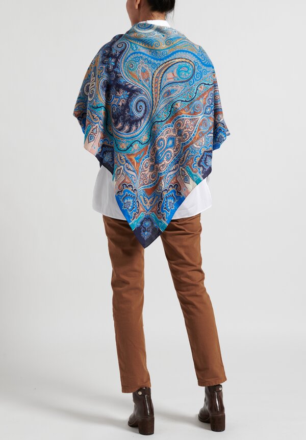 Etro Paisley Print Cashmere & Silk Shawl in Blue