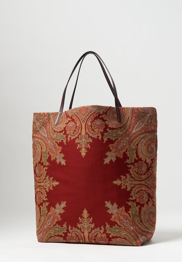 Authentic ETRO Print Velour Satin Tote bag Dark Red Italy 18652303