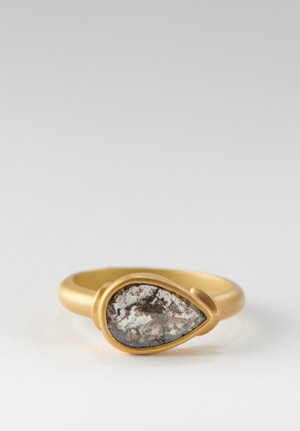 Denise Betesh 22K, Pear-Shaped Salt & Pepper Diamond Ring	