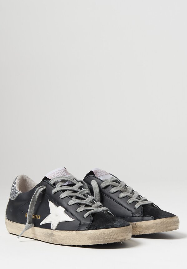 Golden Goose Suede Toe & Sparkling Heel Superstar Sneakers in Black and White